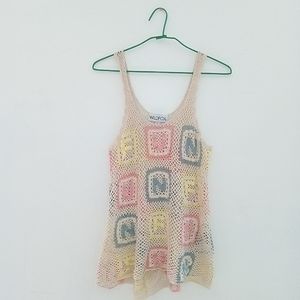 Wildfox FUN Beach Swim Cover Up Crochet Sheer Net Color Alphabet Block Large